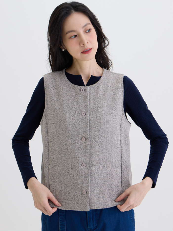 街頭男孩開襟抽繩背心-蕎麥灰