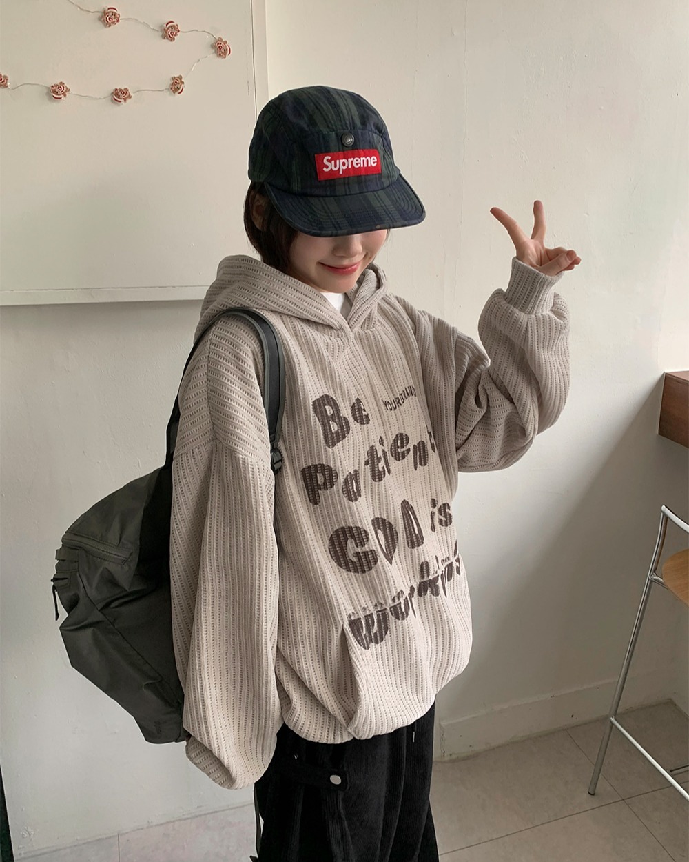 字母印花針織連帽衫帽T