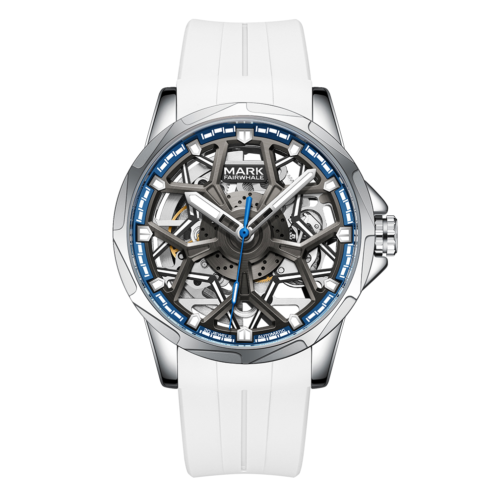 【Mark fairwhale 馬克菲爾】FW-6800-P 潮流時尚 立體結構 雙面鏤空 夜光指針刻度 矽膠錶帶 機械 手錶
