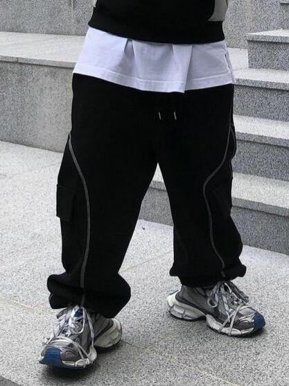 淨色可束腳工裝鬆身運動褲 UNUSED-058P