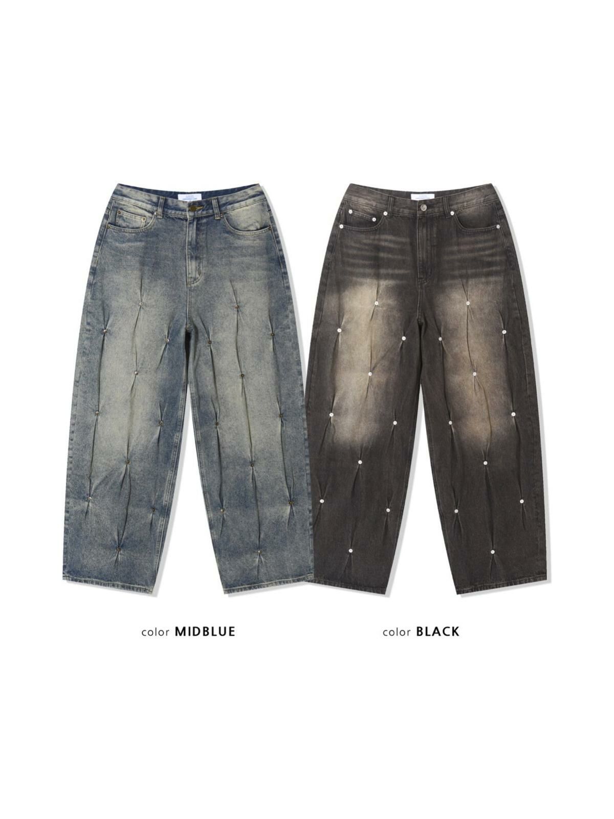 洗水鍋釘鬆身牛仔褲 UNUSED-059P