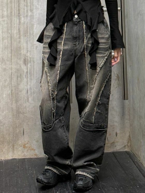 洗水流蘇鬆身牛仔褲 UNUSED-065P