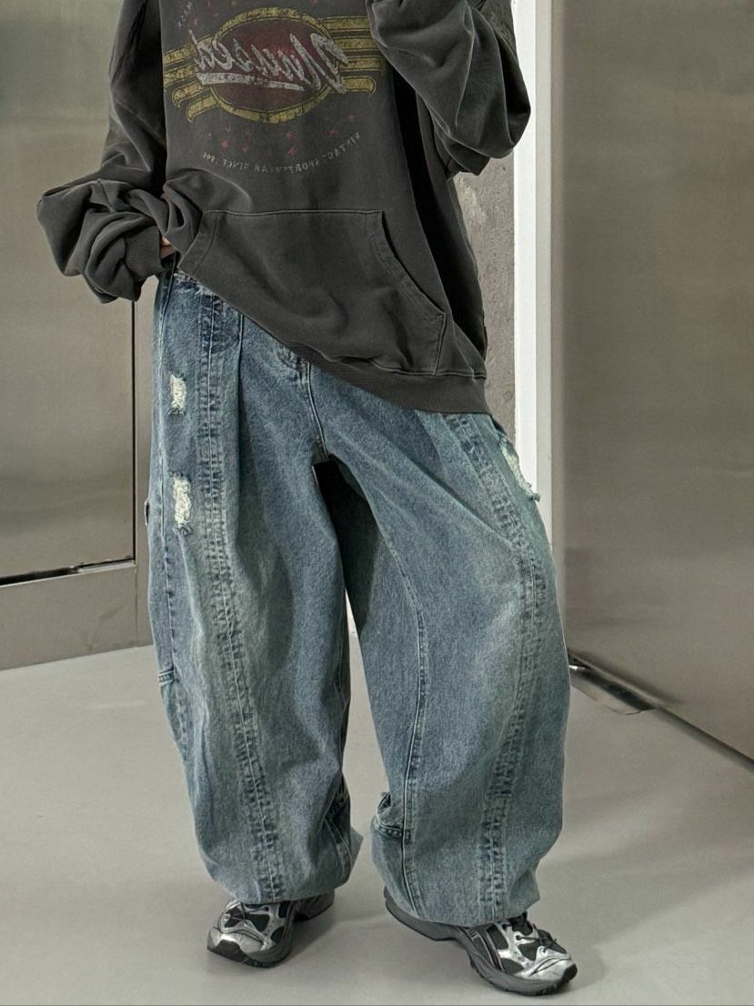 洗水破洞鬆身牛仔褲 UNUSED-066P