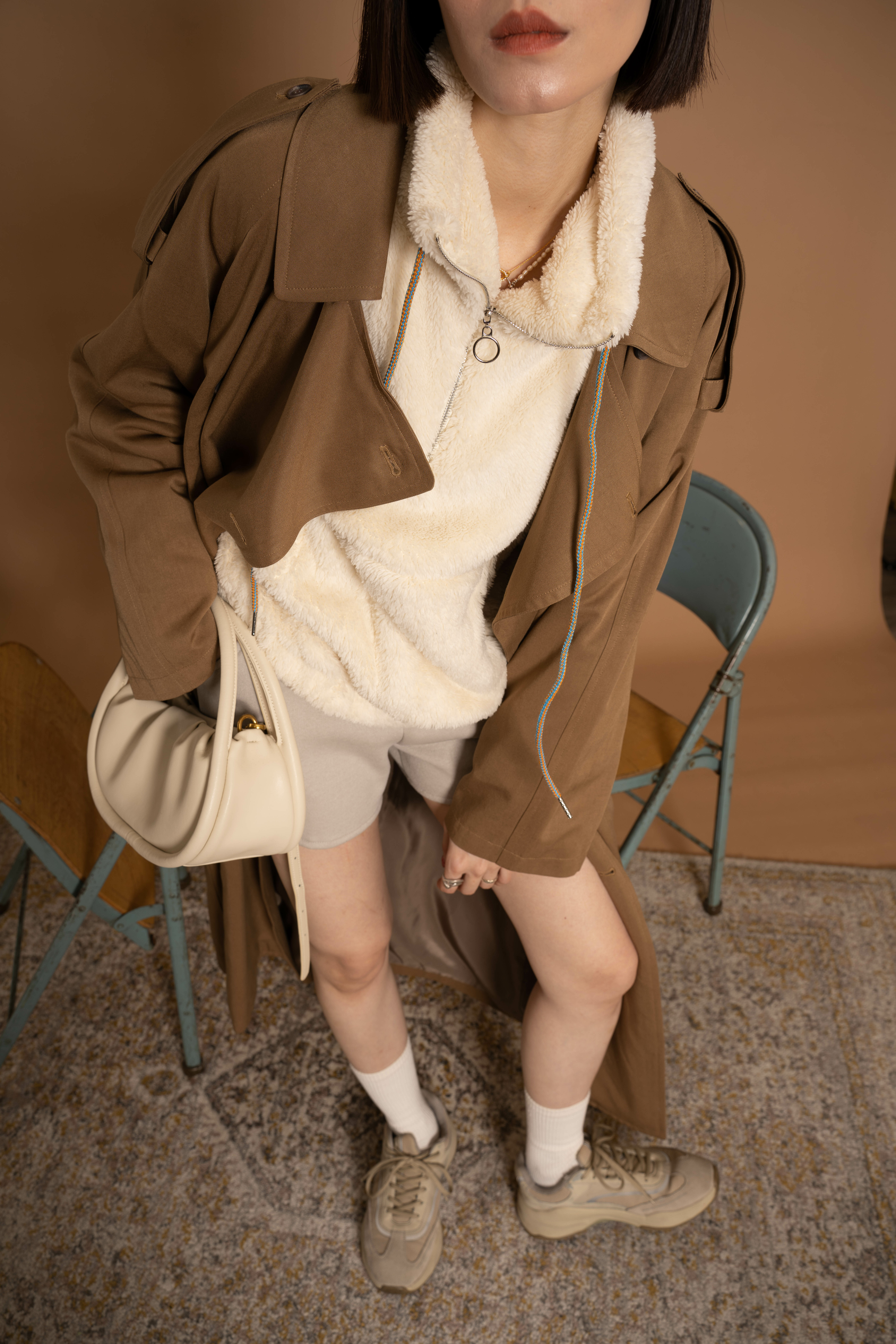 韓國後背三角插肩附帶風衣外/2色均碼/駝棕