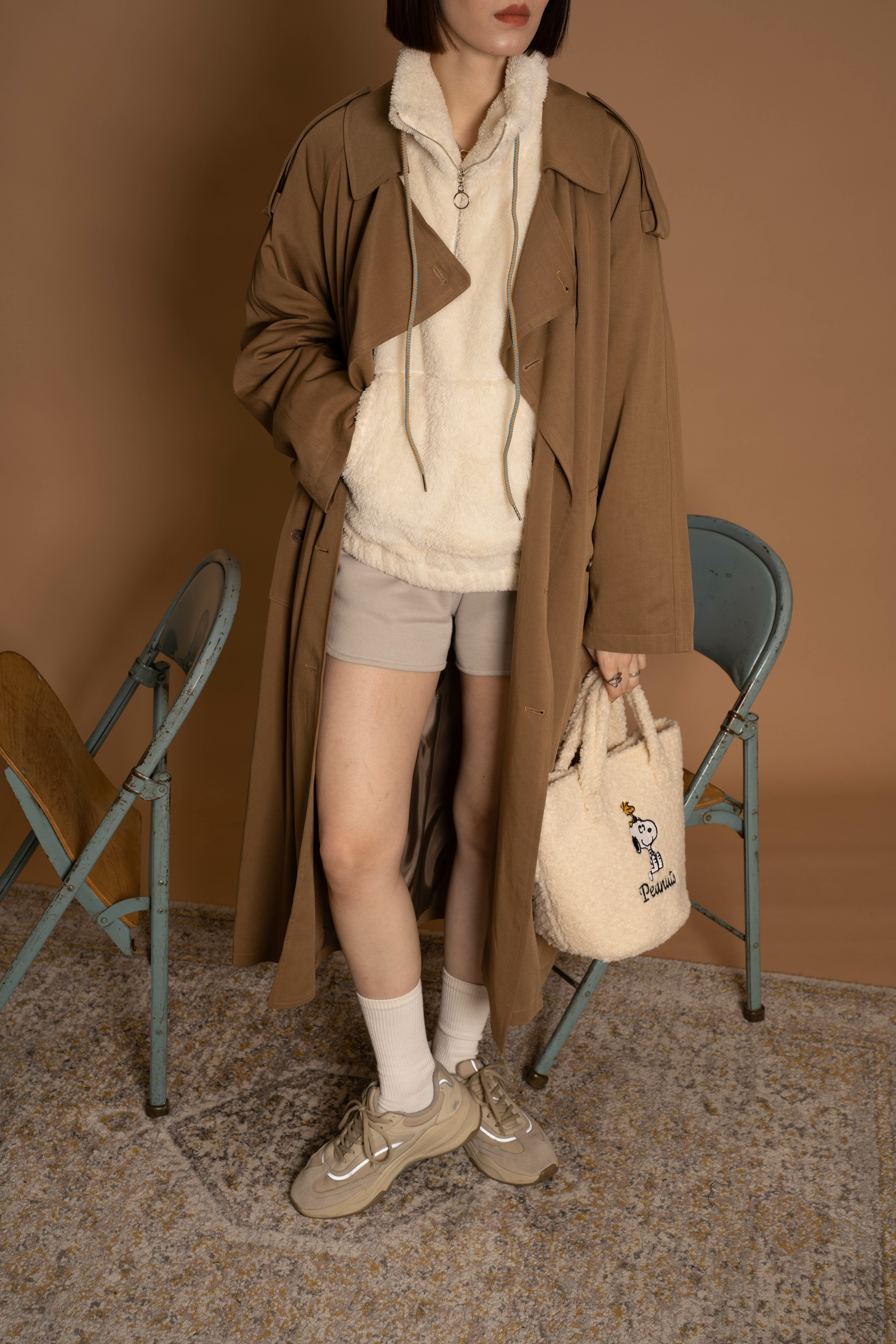 韓國後背三角插肩附帶風衣外/2色均碼/駝棕