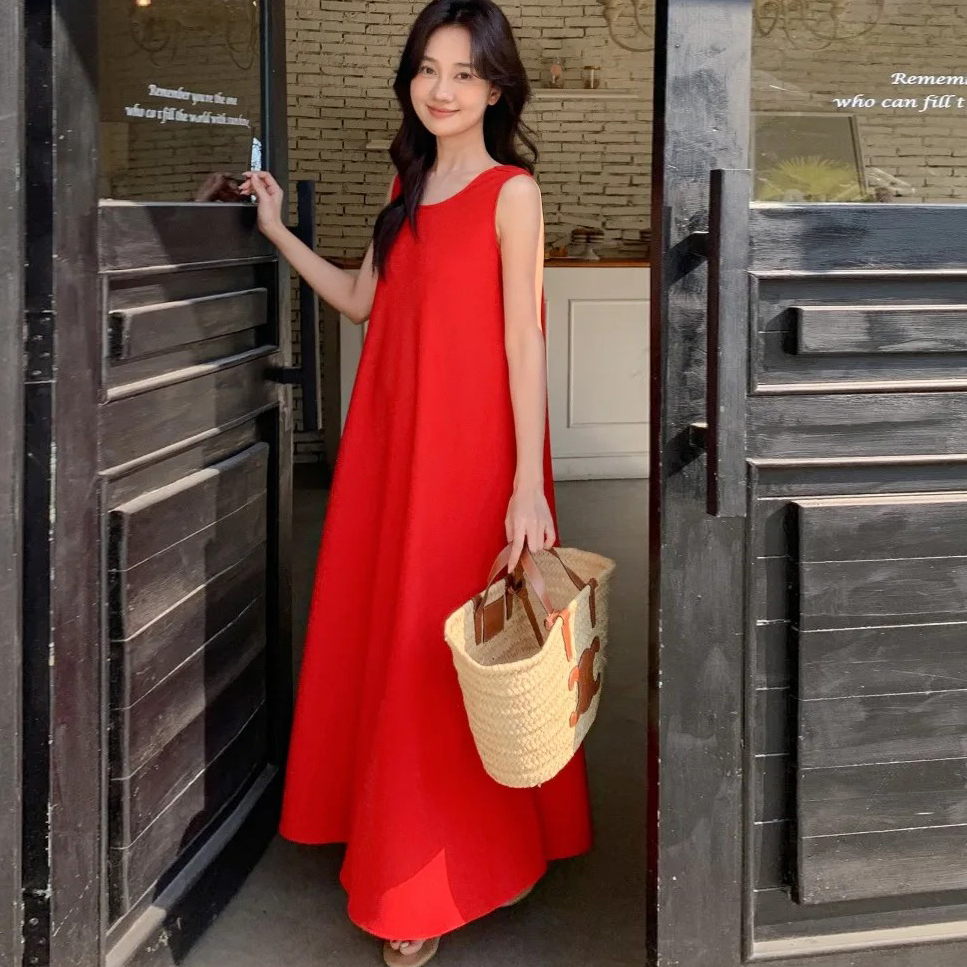 雙面穿V領圓領A字傘擺長洋裝-F / 3色 (Elegant & Love)