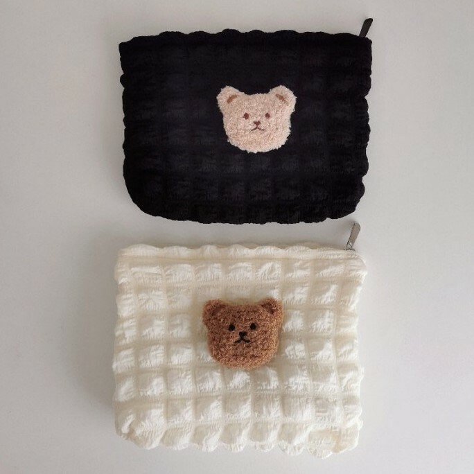 《5654》韓國小熊泡泡格子化妝包