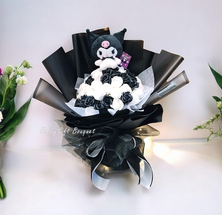 庫洛米花束,庫洛米黑白香皂花花束,Kuromi bouquet, Kuromi soap flower bouquet
