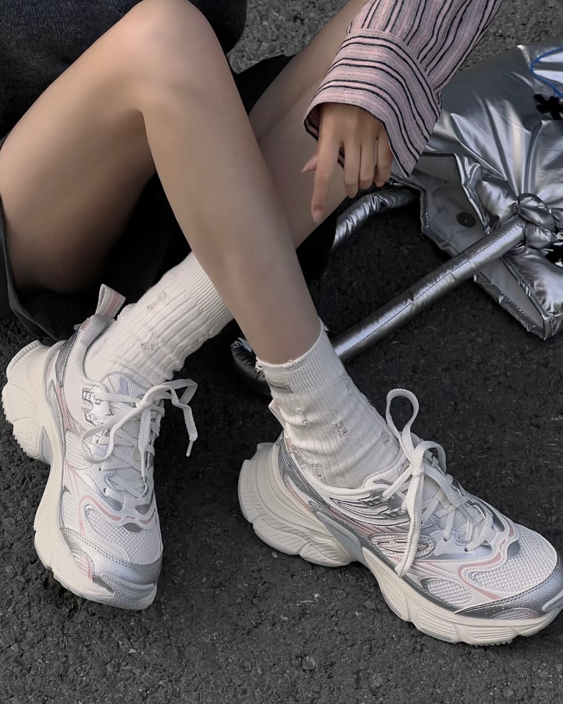 【現貨】LI Ning 千禧年 Y2K 復古 老爹鞋 銀粉