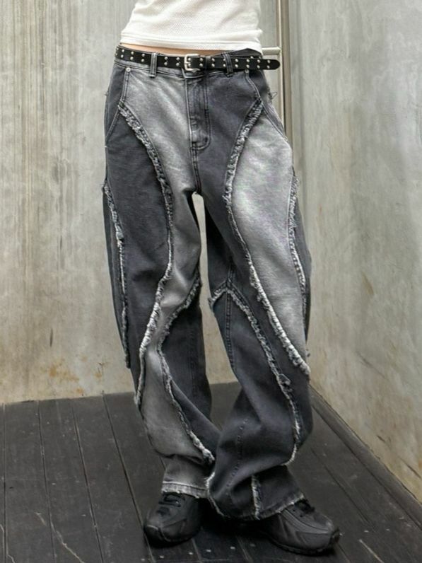 拼色鬆身牛仔褲 UNUSED-073P