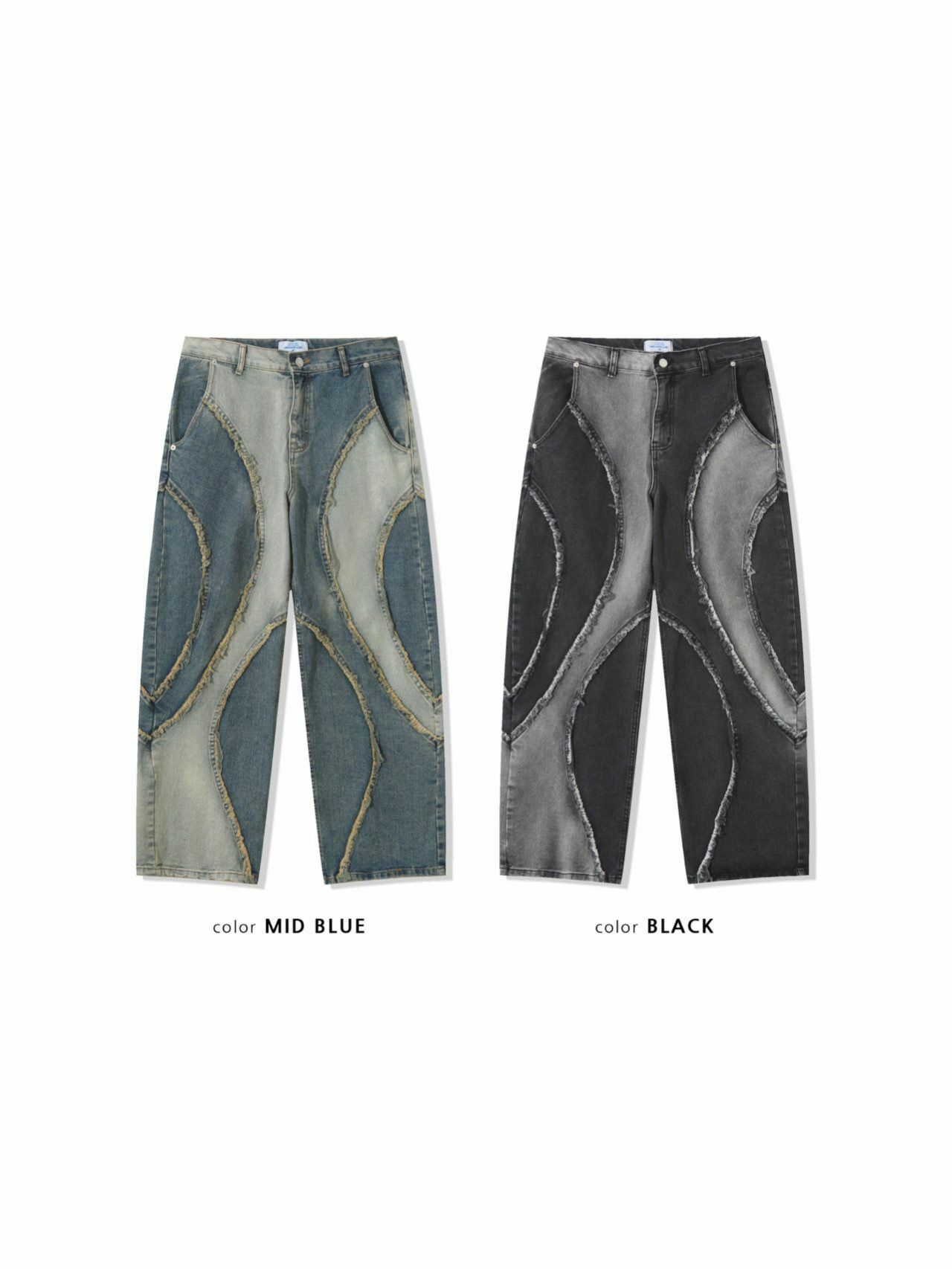 拼色鬆身牛仔褲 UNUSED-073P