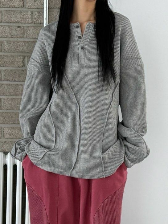 淨色半開胸長袖衫 UNUSED-074T