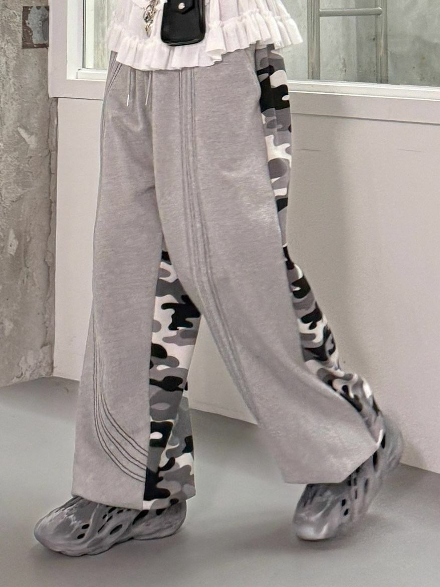 拼迷彩可束腳鬆身褲 UNUSED-076P