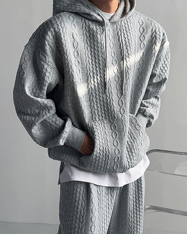 光環纜線連帽衫帽T 休閒棉褲 套裝