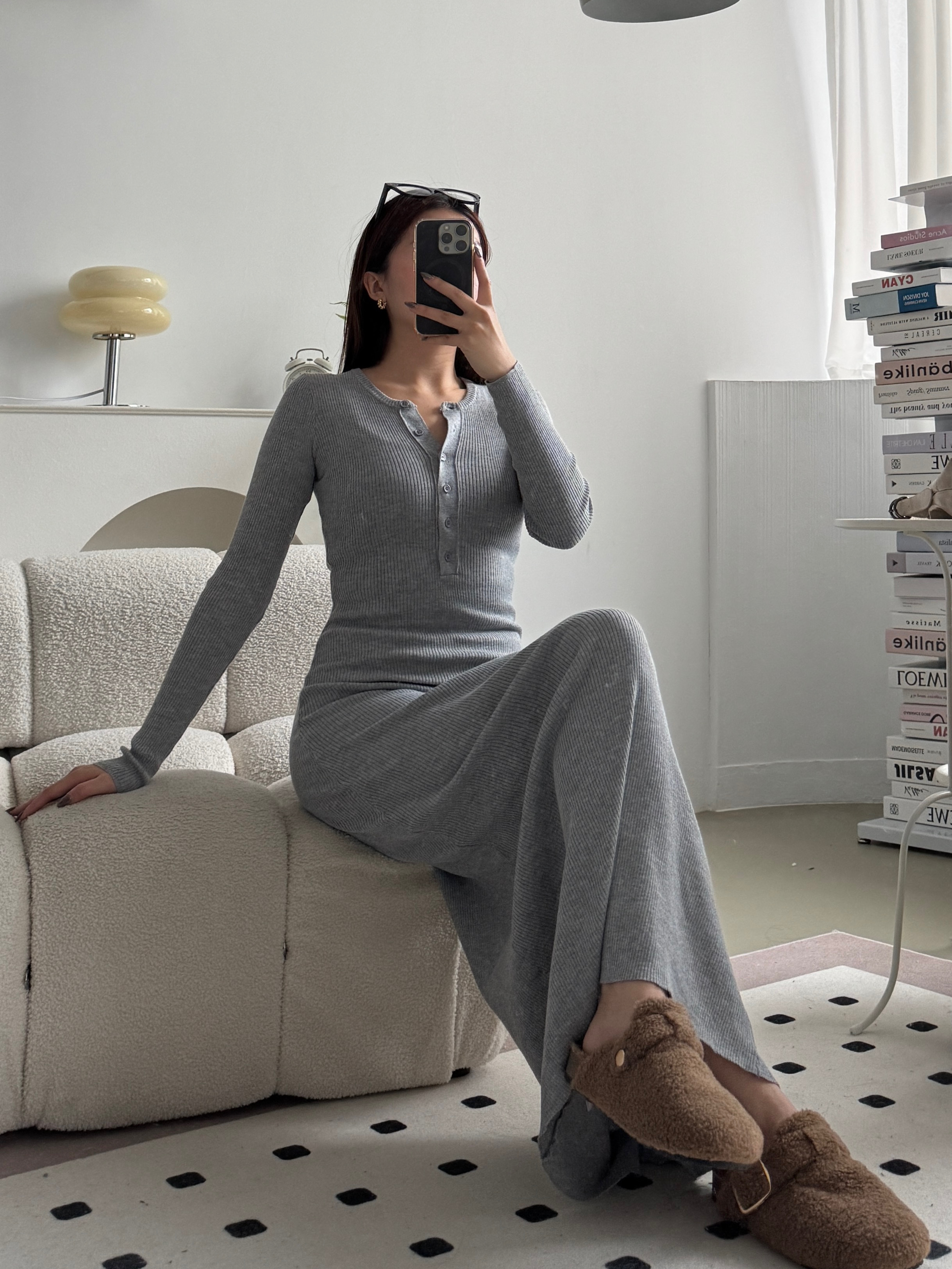 自留💐細針織圓領排扣長洋裝(2色)