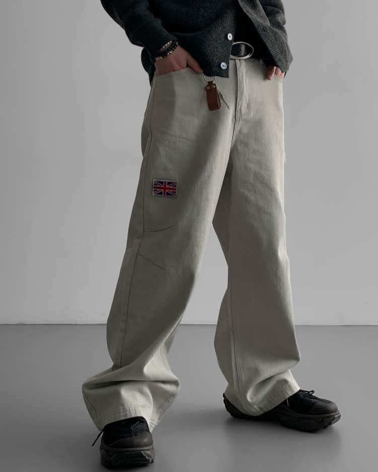 國旗補丁拼接休閒褲