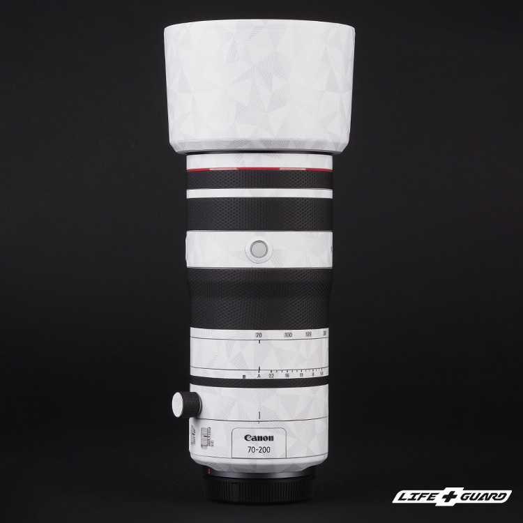 LIFE+GUARD 鏡頭貼膜側面安裝示意，適用 Canon RF 70-200mm F2.8 L IS USM Z