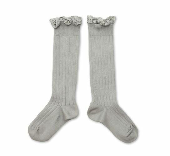 (預購) COLLEGIEN 布蕾絲邊羅紋長襪 Joséphine - 105 Gris Perle 珍珠灰