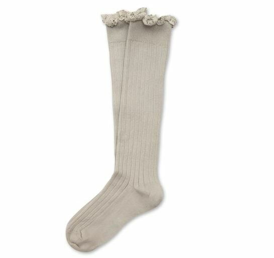 (預購) COLLEGIEN 布蕾絲邊羅紋長襪 Joséphine - 105 Gris Perle 珍珠灰