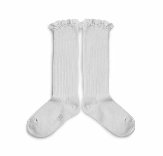 COLLEGIEN 布蕾絲邊羅紋長襪 Joséphine-  Blanc Neige雪白