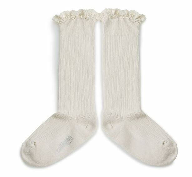 COLLEGIEN 布蕾絲邊羅紋長襪 Joséphine-  Doux Agneaux米白