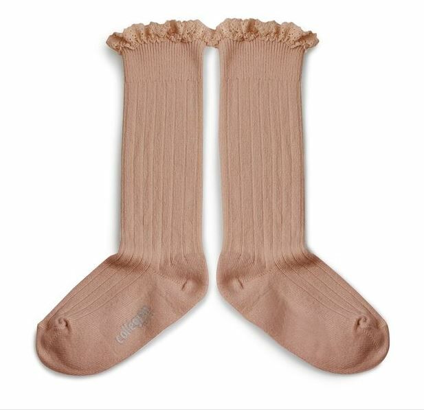 COLLEGIEN 布蕾絲邊羅紋長襪 Joséphine-  Vieux Rose復古粉