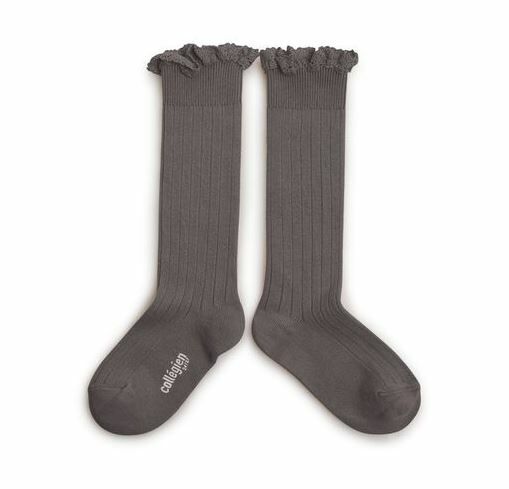 COLLEGIEN 布蕾絲邊羅紋長襪 Joséphine-Gris Galet岩灰