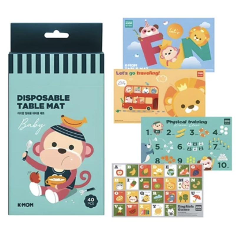 韓國K-MOM 寶寶抗菌拋棄式餐桌墊-40入