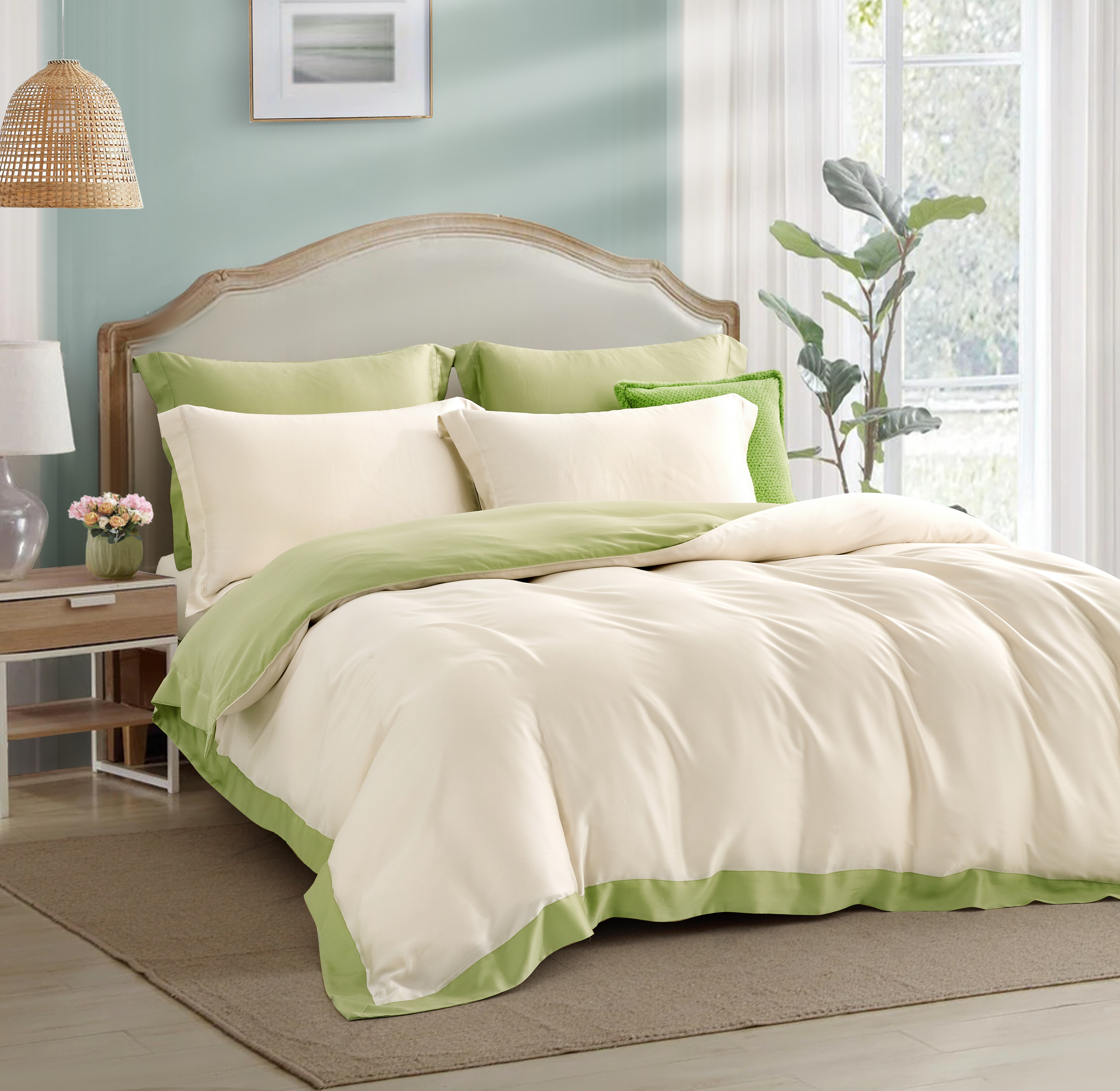 100%頂級60支素面雙拼色天絲-青蘋綠(有單人)