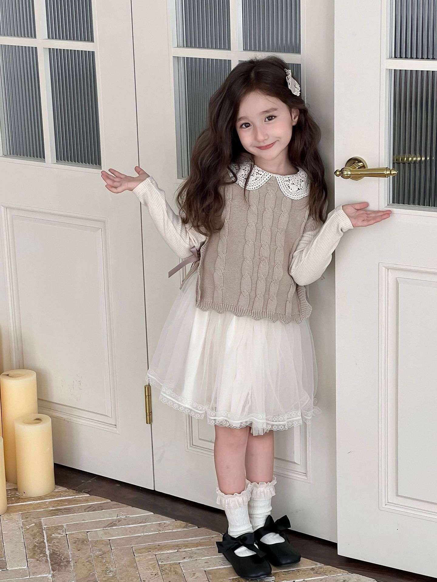 蕾絲花邊領針織上衣