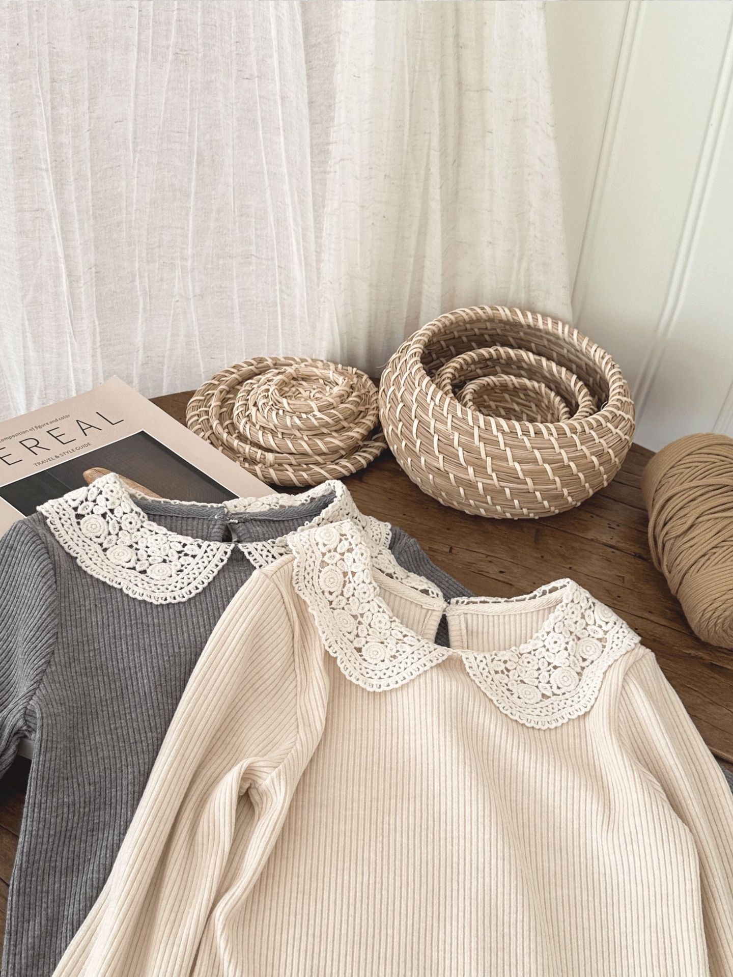 蕾絲花邊領針織上衣