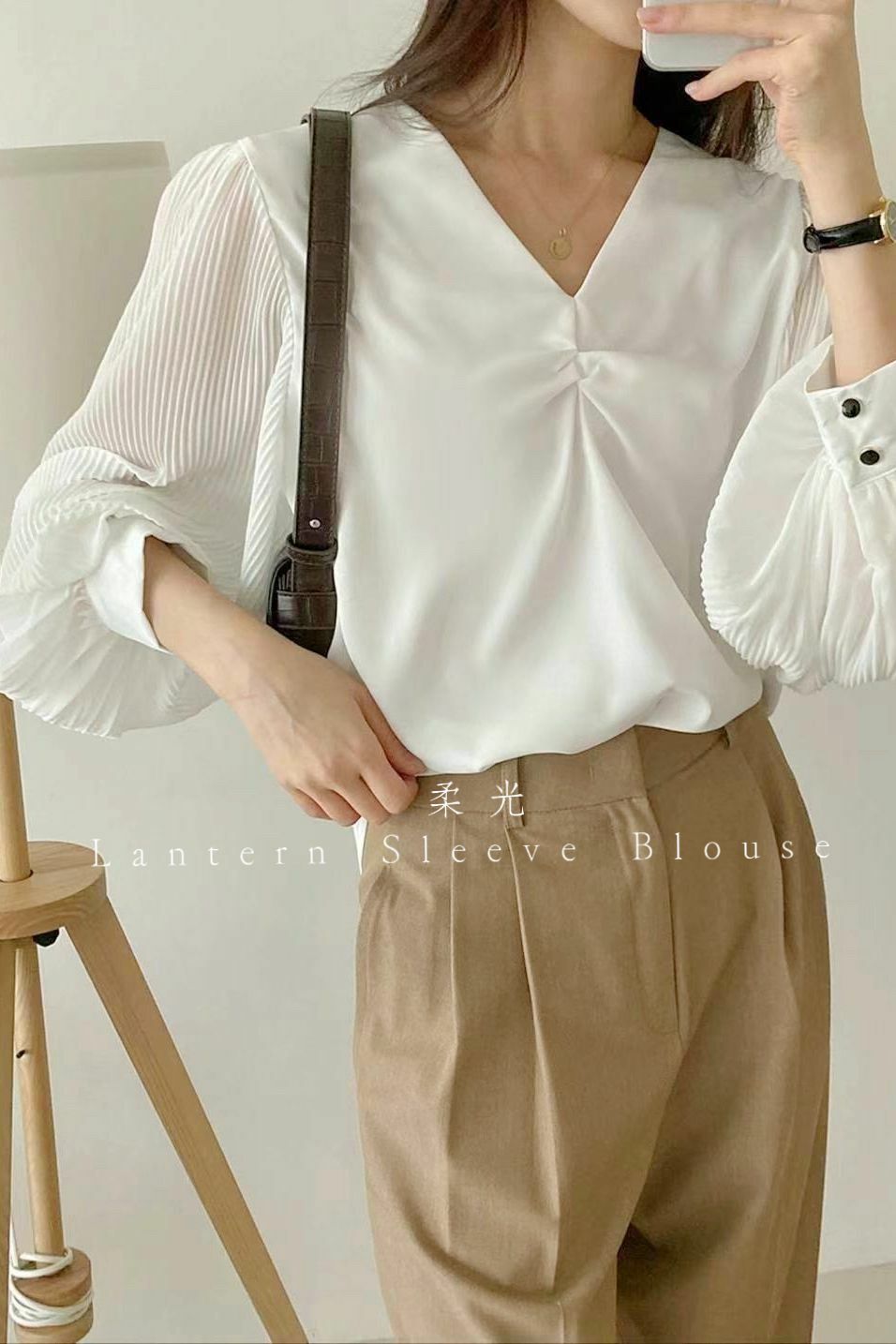 TOP#14526 🤎 柔光雪紡燈籠上衣