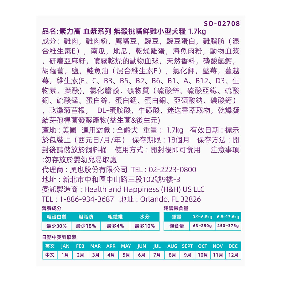 素力高 血漿系列 無穀小型犬飼料 無穀狗飼料