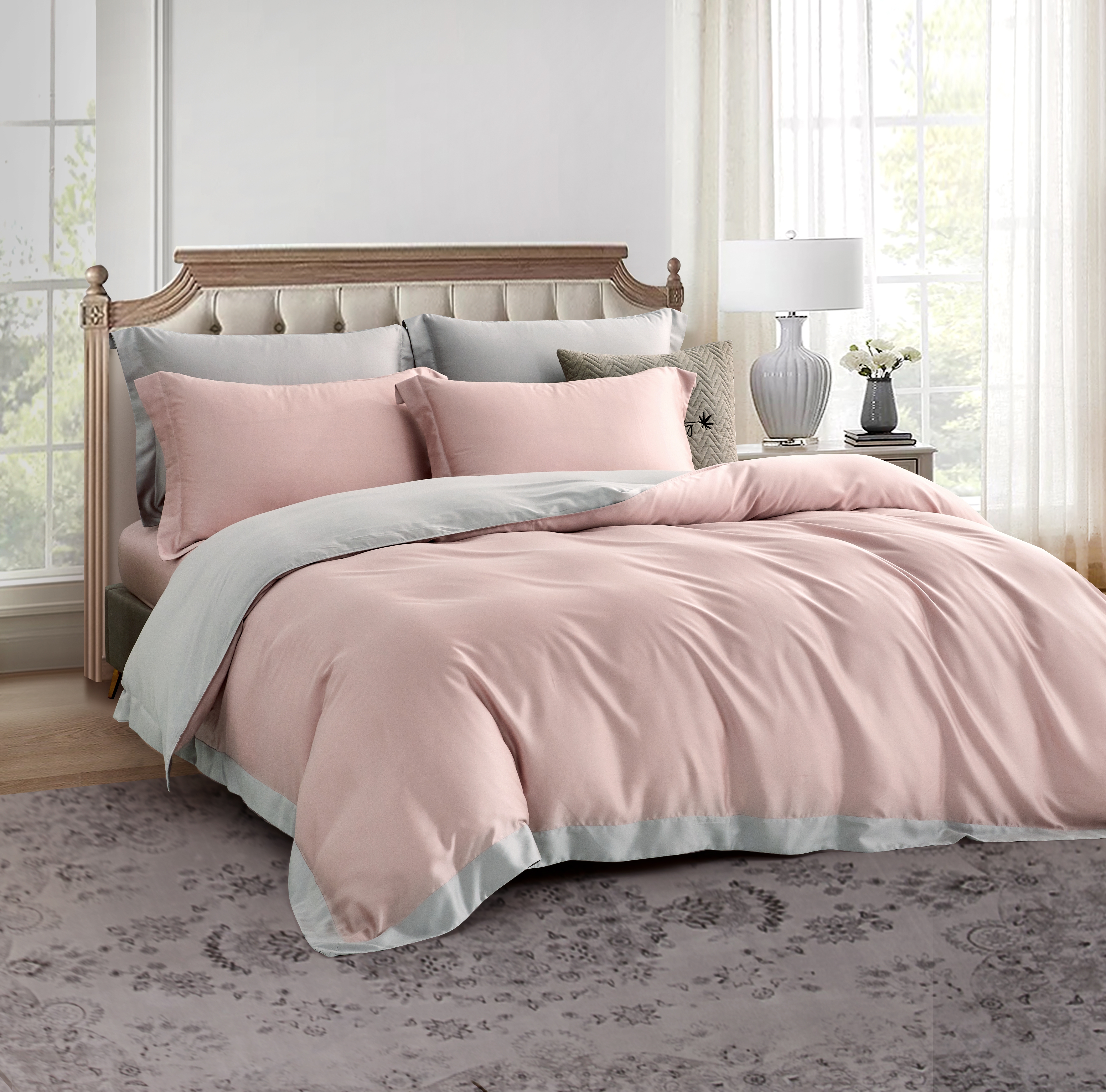 100%頂級60支素面雙拼色天絲- 奶杏粉(有單人)