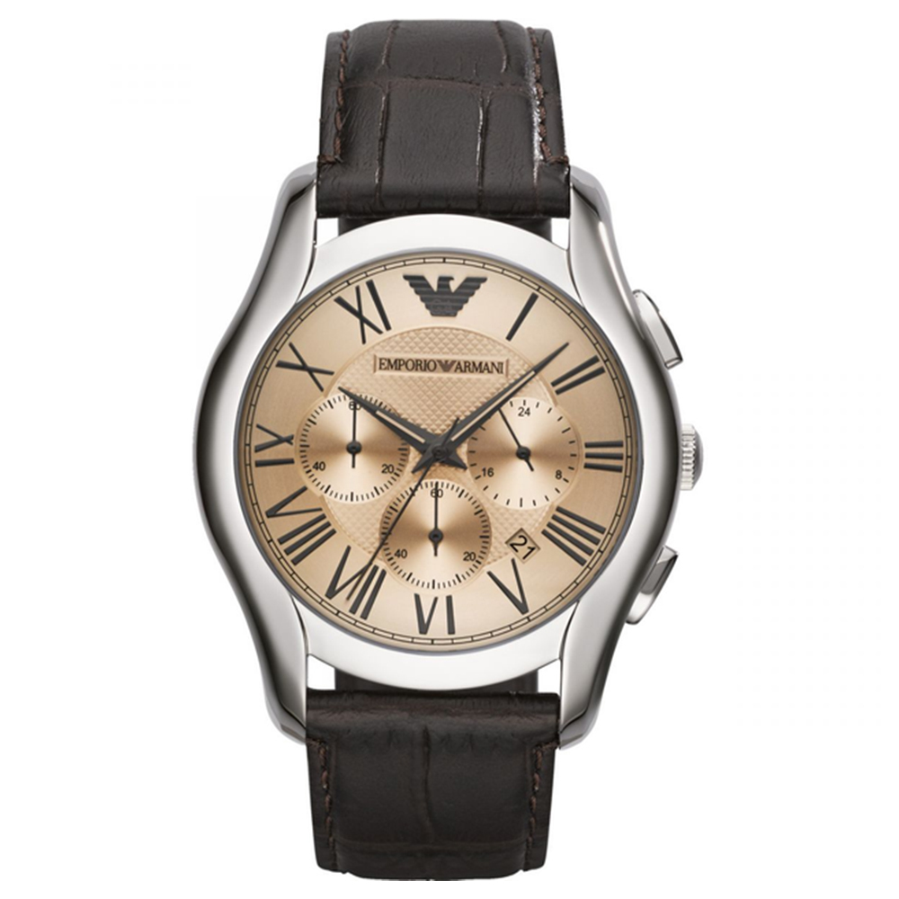 【Armani 亞曼尼】AR1785 羅馬時標 三眼 計時 日期顯示 夜光 皮革 石英 手錶