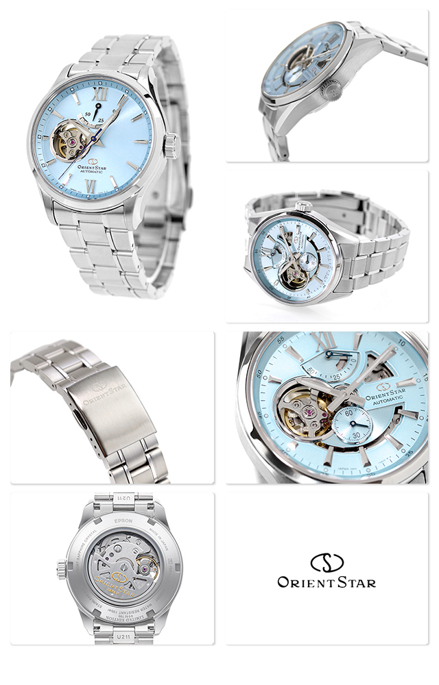Orient Star RK-AT0019L Automatic Watch, Semi-skeleton, Limited to 300 Domestic Pieces, Mechanical, Made in Japan, Open Heart RK-AT0019L, Men's Sky Blue, blue (sky blue), Bracelet Type  機械自動手錶，半鏤空，限量 300 件 , 日本製造