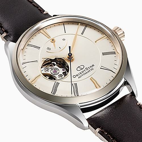 東方之星Orient Star RK-AT0201G Men's Automatic Watch, Classic Semi-skeleton, Mechanical, Made in Japan, Open Heart, Ivory, champagne gold, Classic, 男士自動機械手錶 經典半鏤空，開放式心形，象牙色，香檳金，經典 日本製造