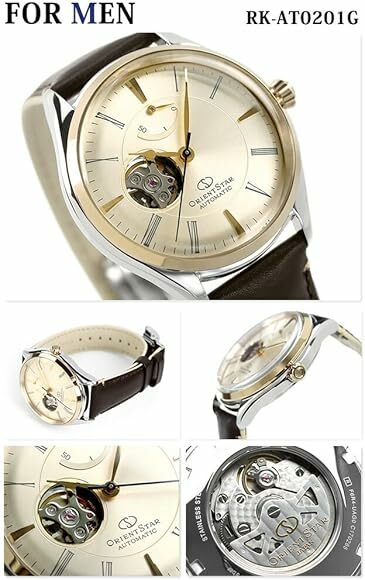 東方之星Orient Star RK-AT0201G Men's Automatic Watch, Classic Semi-skeleton, Mechanical, Made in Japan, Open Heart, Ivory, champagne gold, Classic, 男士自動機械手錶 經典半鏤空，開放式心形，象牙色，香檳金，經典 日本製造