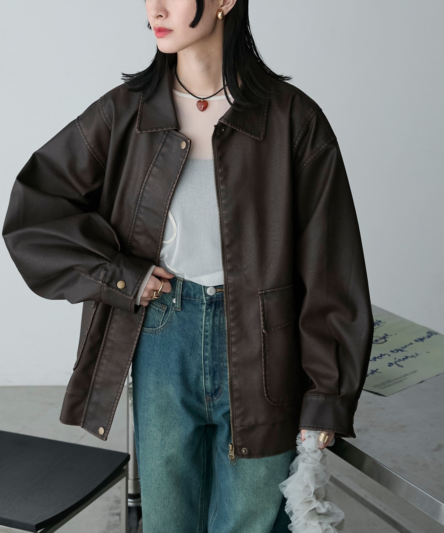 🇯🇵 FORKSY. 復古風 雙拉鍊 大夾克 皮外套 皮衣 合成皮 刷舊 OVERSIZE 黑色 深棕 男女 / 預購