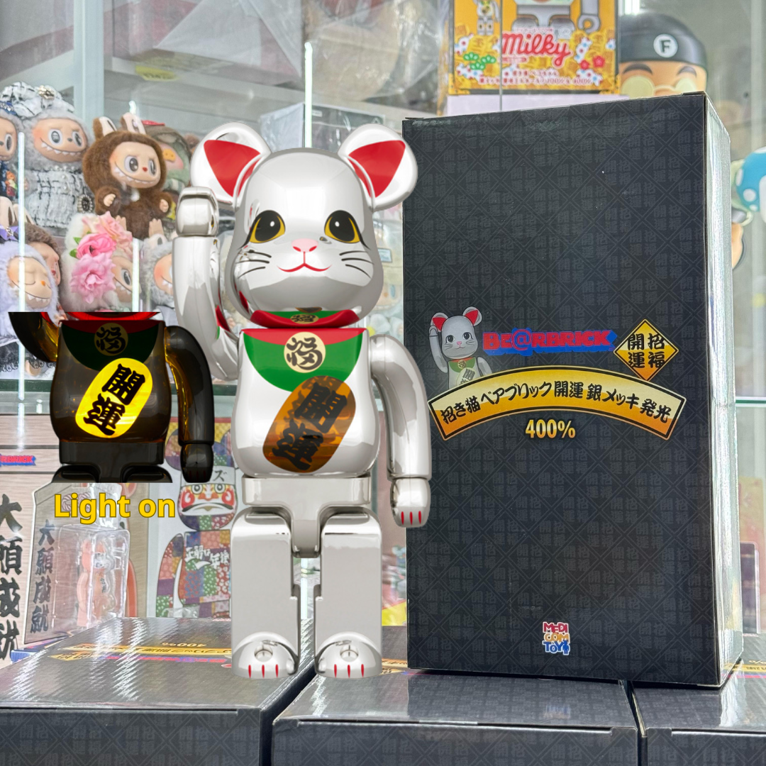 400% BE@RBRICK Lucky cat, good luck, silver plat