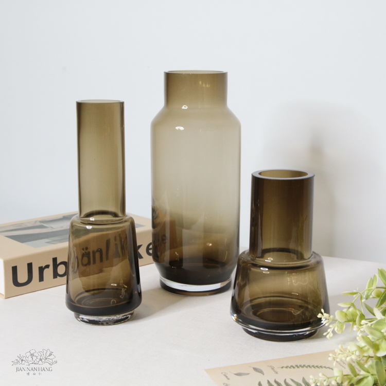 玻璃花器 棕灰 厚  3款