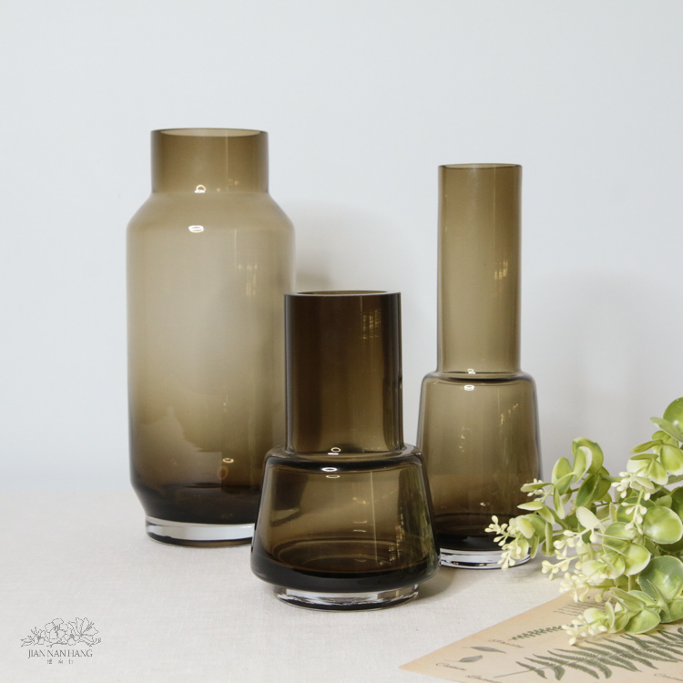 玻璃花器 棕灰 厚  3款