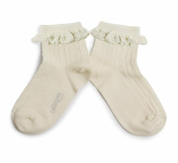 COLLEGIEN 刺繡低筒襪  Marie Antoinette - Doux agneaux 米白