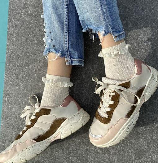 COLLEGIEN 刺繡低筒襪  Marie Antoinette - Doux agneaux 米白