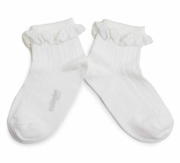 (預購) COLLEGIEN 刺繡低筒襪  Marie Antoinette - 908 Blanc Neige 雪白