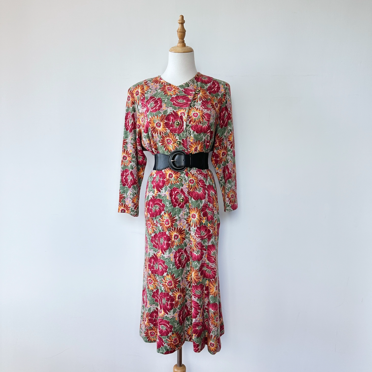 百花爭鳴大花長袖連身裙