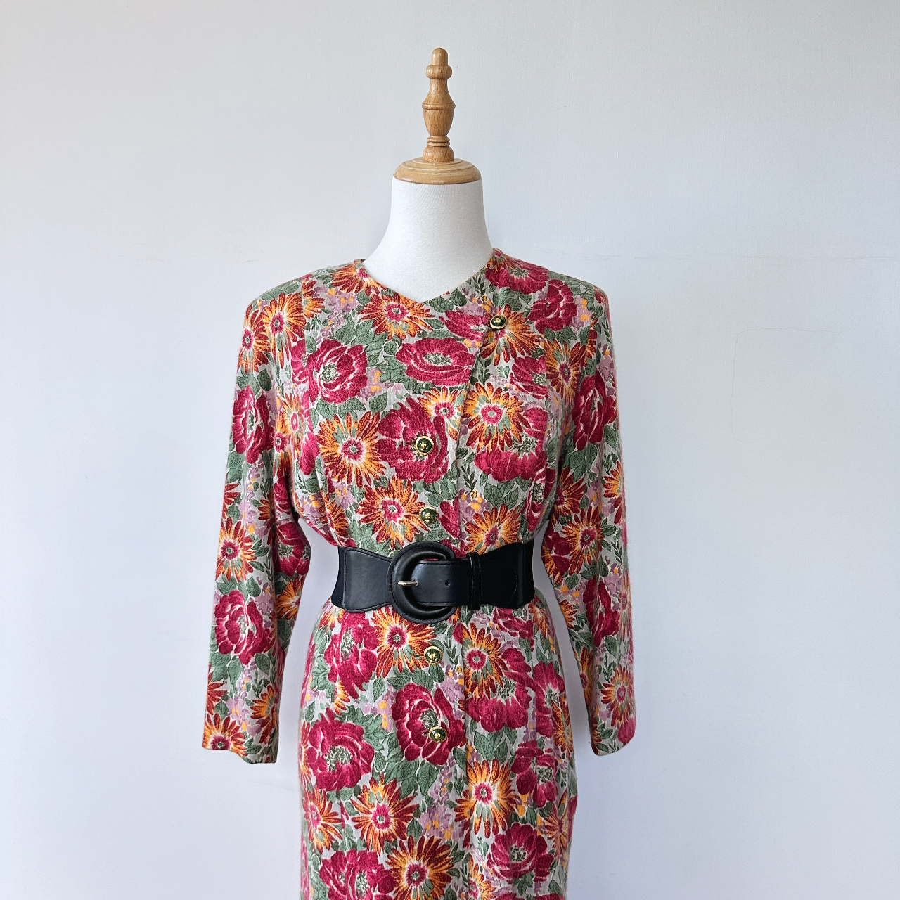 百花爭鳴大花長袖連身裙