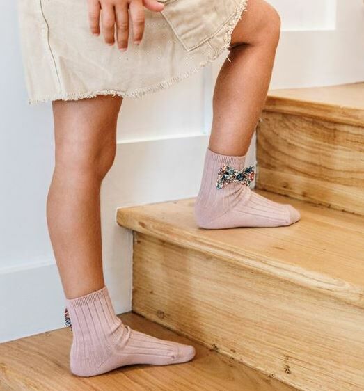 COLLEGIEN 碎花蝴蝶結短襪  Béatrice  -Vieux Rose復古粉