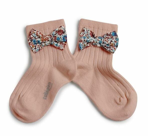 COLLEGIEN 碎花蝴蝶結短襪  Béatrice  -Vieux Rose復古粉