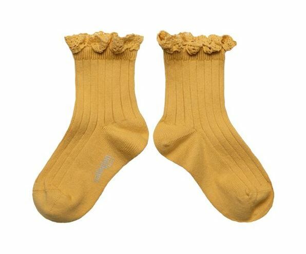 COLLEGIEN 蕾絲邊羅紋短襪Lili - Camomille洋甘菊黃